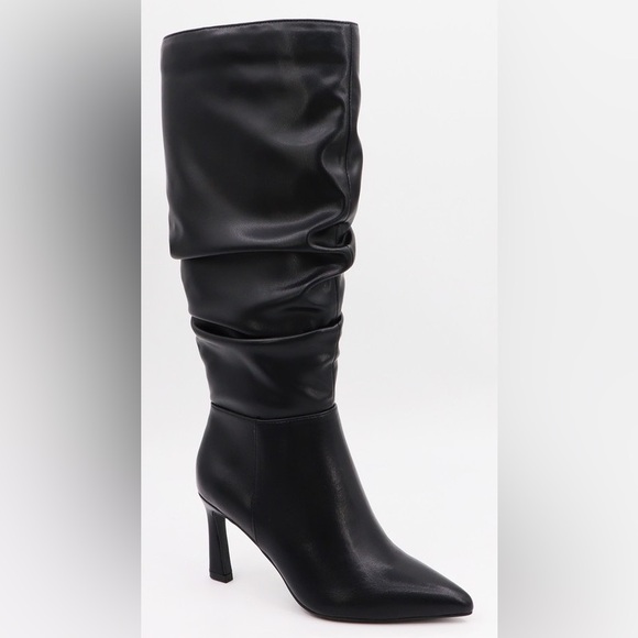 🖤 NEW Black Faux Leather Stiletto Knee High Boots – Slouchy, Pointed Toe, Size - Picture 3 of 8